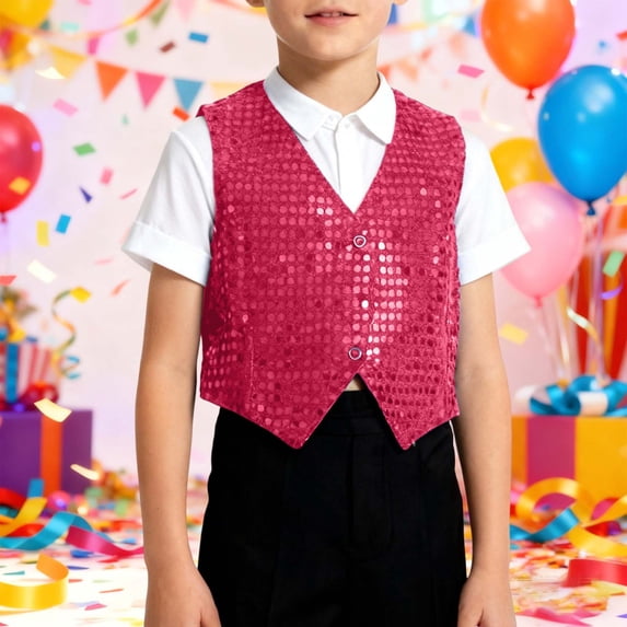 Toddler Kids Girls Boys Vest Jacket Sleeveless Sequins Vest Stage Sparkling For Dance Shows Party Hip Hop Jazz Dancewear Casual Loose Tops 8-9 Years