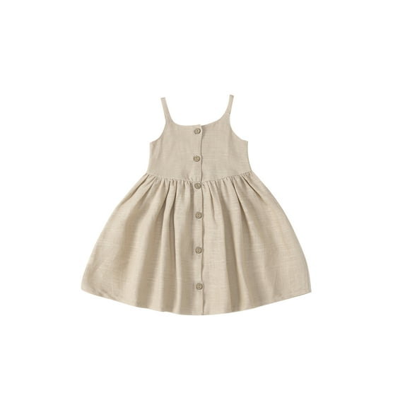 Toddler Kids Girls Cami Dress 12 24 Months 2T 3T 4T 5T Button-up Solid Color Cotton Linen Sleeveless Summer Casual Dresses