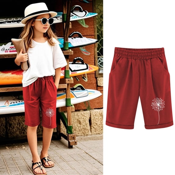 Toddler Kids Girls Casual Bermuda Shorts Drawstring Elastic Waistband Beach Shorts 3-13 Years