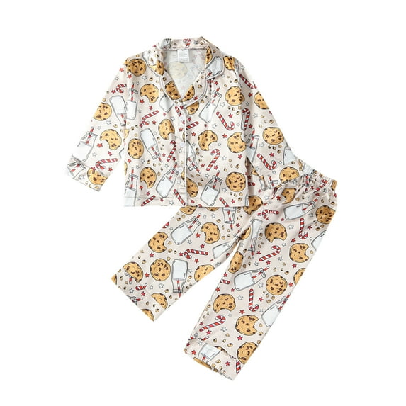 Toddler Kids Girls Christmas Pajamas Clothes Set 12M 2Y 3Y 4Y 5Y 6Y 7Y Santa Claus Cookie Print Long Sleeve Tops with Pants