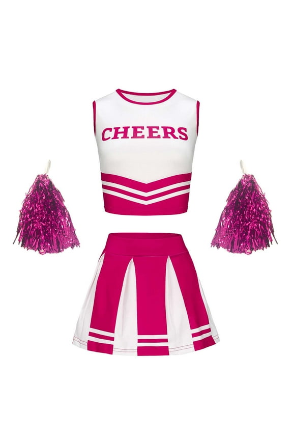 Toddler Kids Girls Clothes Outfits School Student Sports Cheerleading Team Uniform Set With Handflowers Sizes 2-6T