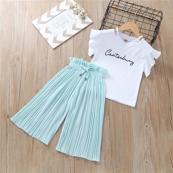 Toddler Kids Girls Clothing Sets Summer Sunflower T Shirt Tops Chiffon Ruched Loose Casual Pants Outfits Children Clothes Breathable Dailywear For Child