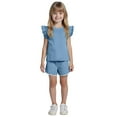 thumbnail image 1 of Toddler Kids Girls Clothing Sets Summer Sunflower T Shirt Tops Chiffon Ruched Loose Casual Pants Outfits Children Clothes Comfort Dailywear For Child Gibobby(4-5 Years,Blue), 1 of 9