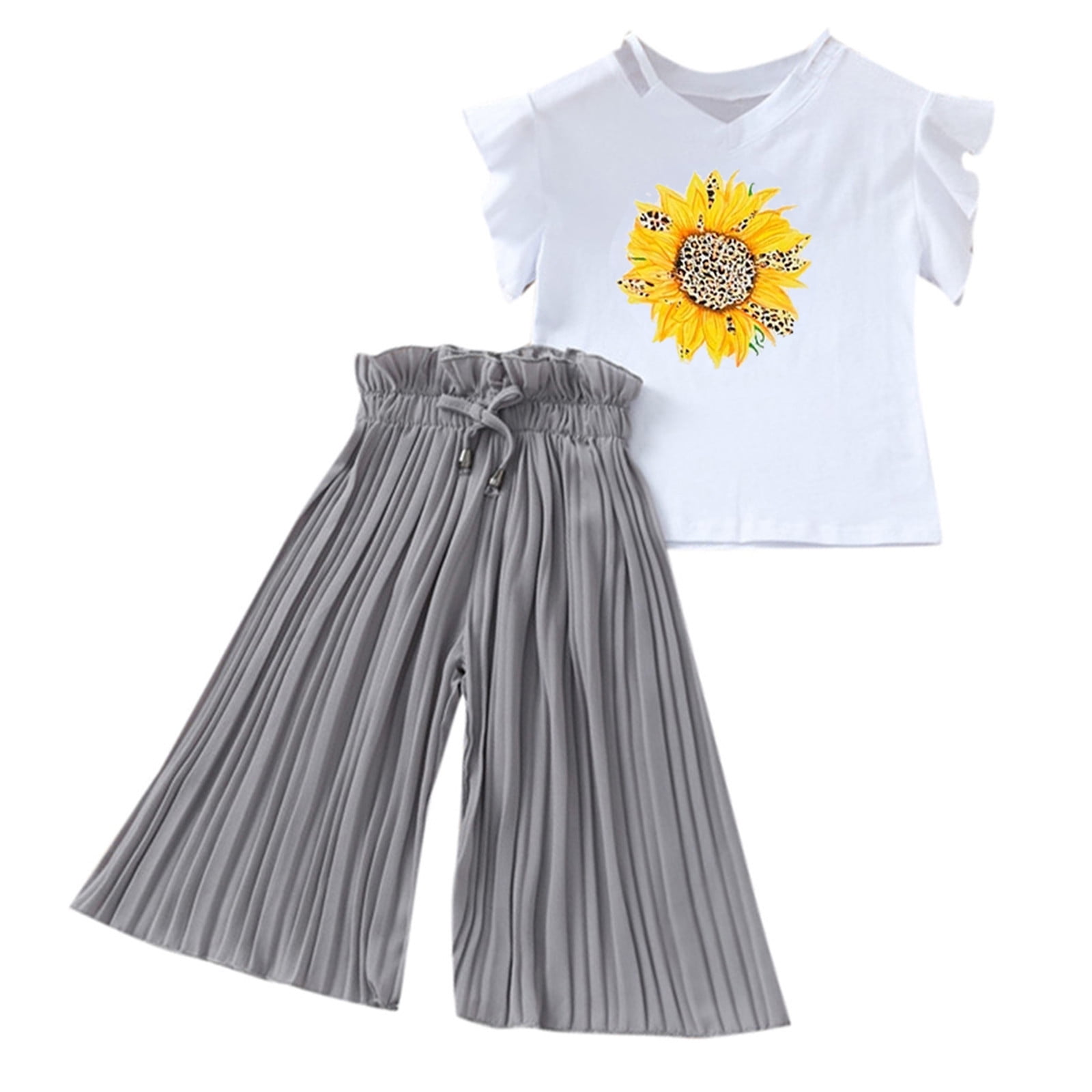 Toddler Kids Girls Clothing Sets Summer Sunflower T Shirt Tops Chiffon ...