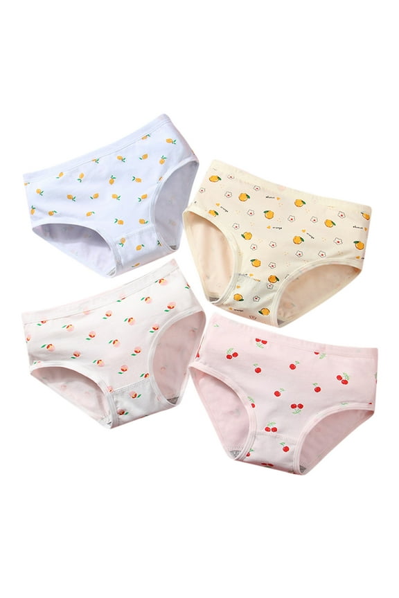 Toddler Kids Girls Cotton Underwear Cute Fruits Print Underwear Briefs Trunks 4PCS Size 6-7T