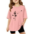 thumbnail image 1 of Toddler Kids Girls Crewneck Short Sleeved Cute Cartoon Print Tees Soft and Breathable Beach Wear Summer Clothes(Print, Pink, 5 -6 Years), 1 of 5