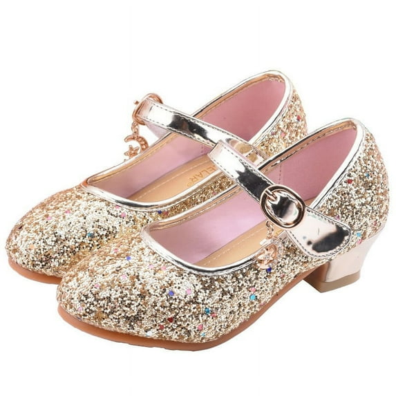 Toddler Kids Girls Dress Shoes Wedding Party Heels Princess Shoes Sparkle Glitter Flat Shoes