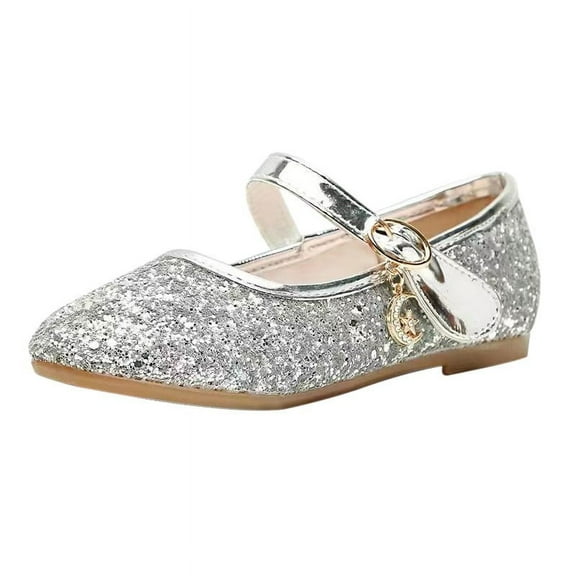Toddler Kids Girls Dress Shoes Wedding Party Low Heel Princess Shoes Sparkle Glitter Flat Shoes