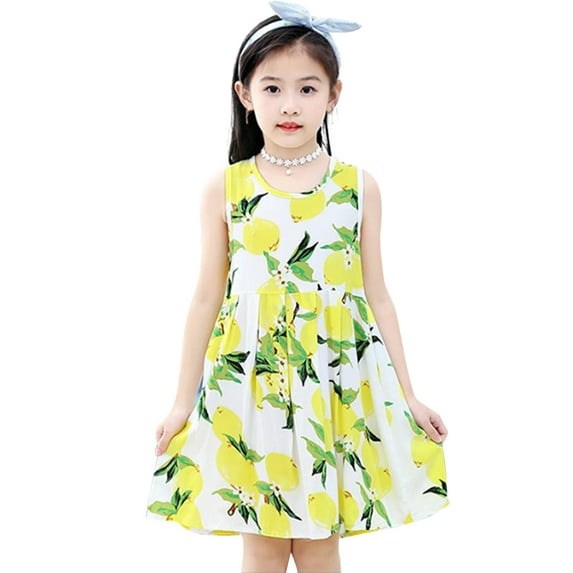 Toddler Kids Girls Dress Sleeveless Casual Twirl Dresses Print Sundress Loose Tank Party Dress