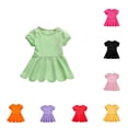 thumbnail image 1 of Toddler Kids Girls Dresses Cute Short Sleeve Crew Neck Peplum Ruffle Hem T-Shirt Dress for Summer Casual Outing Boho Sundress, 1 of 3