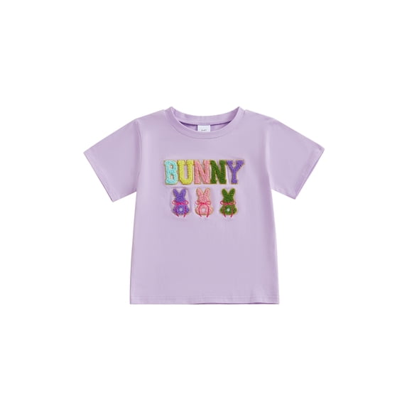 Toddler Kids Girls Easter Shirts 12 18 24 Months 2T 3T 4T 5T Fashion Short Sleeve Bunny Embroidery Tops Baby Spring T-Shirts