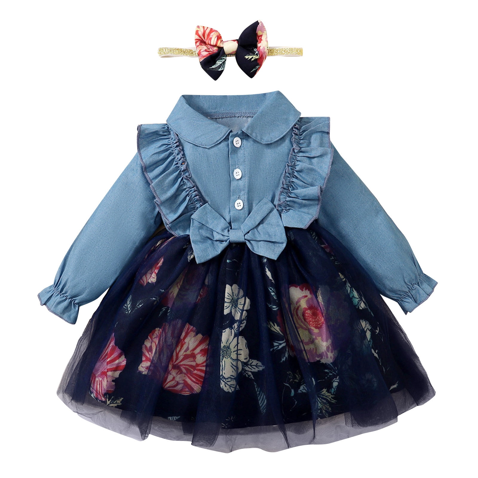 Toddler Kids Girls Floral Long Sleeve Mesh Tulle Ball Gown Dress ...