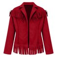 thumbnail image 1 of Toddler Kids Girls Fringe Suede Moto Jacket Long Sleeve Open Front Warm Cozy Windproof Western Utility Outerwear 5-6 Years, 1 of 9
