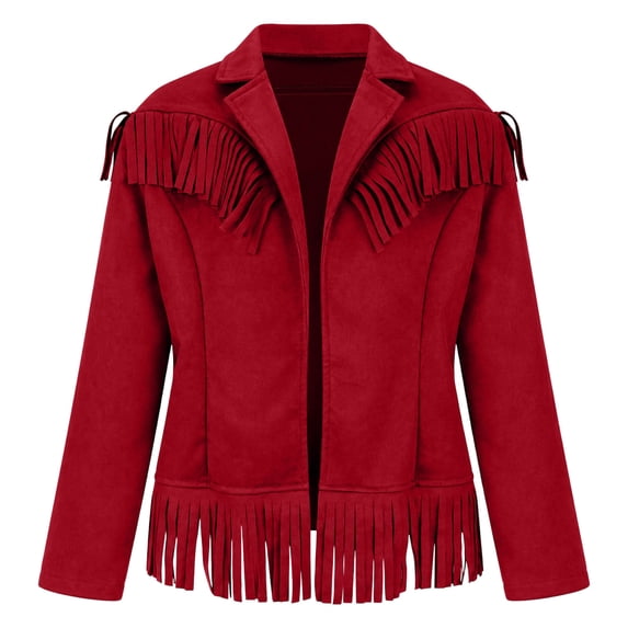 Toddler Kids Girls Fringe Suede Moto Jacket Long Sleeve Open Front Warm Cozy Windproof Western Utility Outerwear 5-6 Years