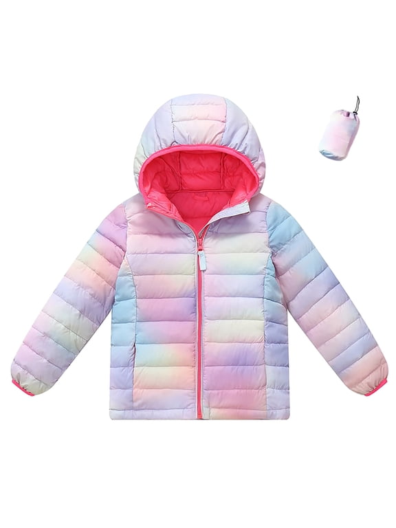 Toddler Kids Girls Gradient Rainbow Puffer Jacket Long Sleeve Zip Up Warm Cozy Windproof Hooded Outerwear 4-5 Years