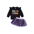 thumbnail image 1 of Toddler Kids Girls Halloween Skirt Clothing Sets 12 18 24 Months 2T 3T 4T 5T Long Sleeve Pumpkin/Letter Embroidery Pullover Tulle Skirt Outfits, 1 of 9