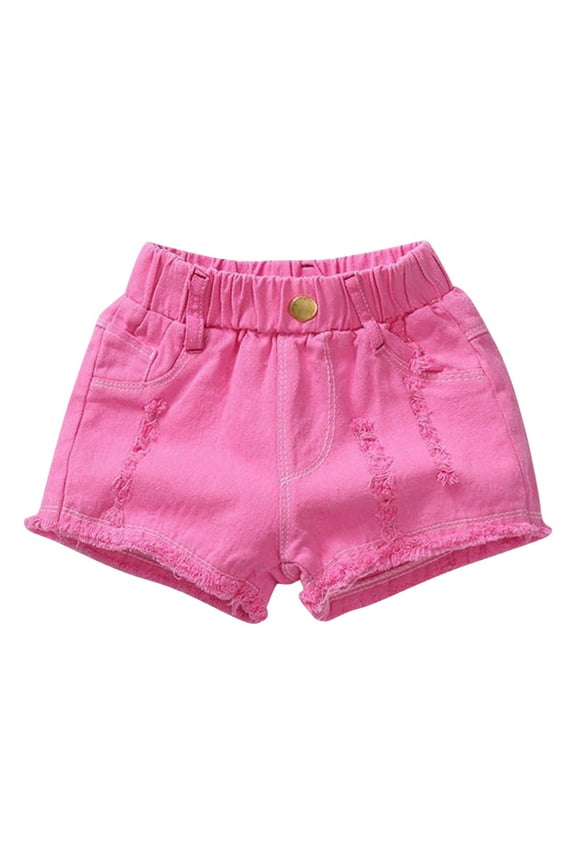 Toddler Kids Girls Jean Shorts Ripped Denim Shorts Summer Elastic Waist Button Casual Shorty Shorts 1-15 Years