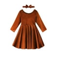 thumbnail image 1 of Toddler Kids Girls Long-Sleeve Dress & Matching Hairband Set - Velvet, Knee-Length, Swing Twirly Skater Dress for Casual Wear & Special Occasions, 1 of 10