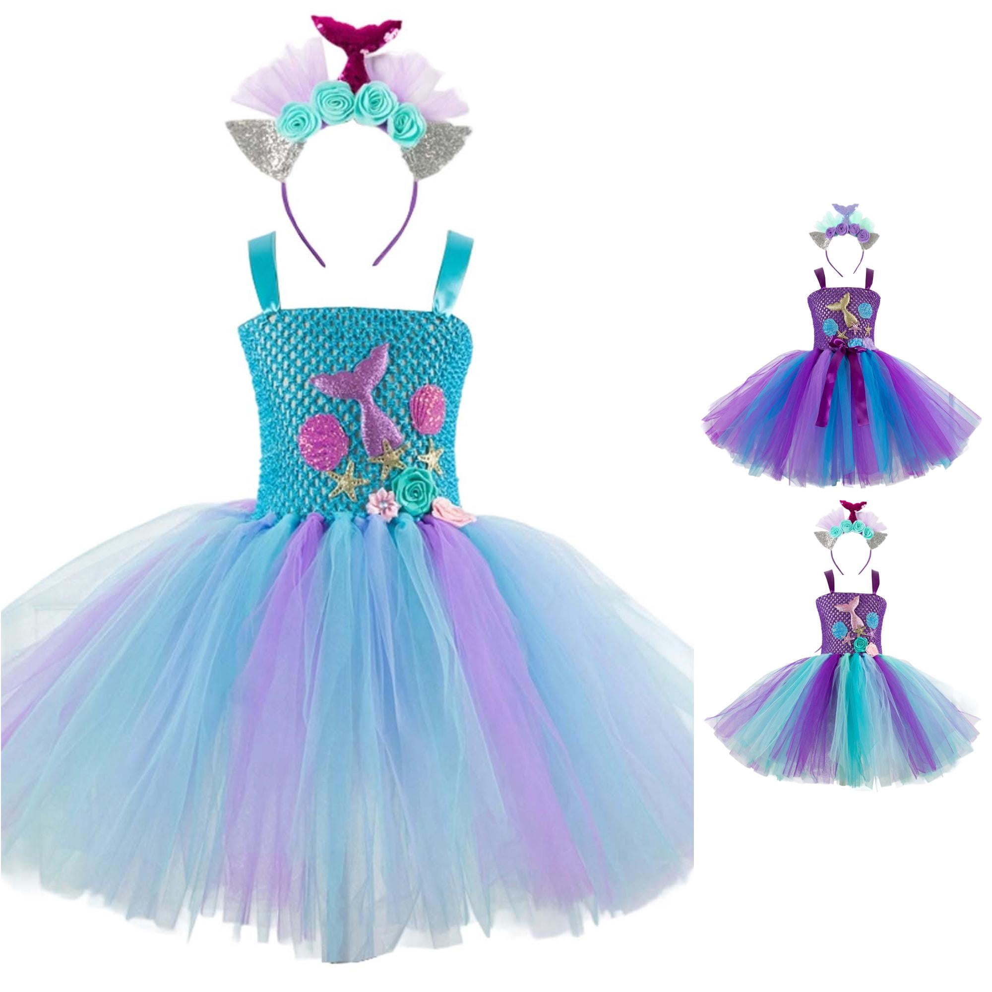 Squaer Line Toddler Kids Girls Mermaid Dresses Starfish Sequin Print Sleeveless ...