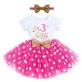 thumbnail image 1 of Toddler Kids Girls My 3rd Third Birthday Dress Cake Smash Outfit Three Years Old Party Cotton Short Sleeve Polka Dots Tutu Dress with Sequin Bowknot Headband Set Summer Clothes, 1 of 6