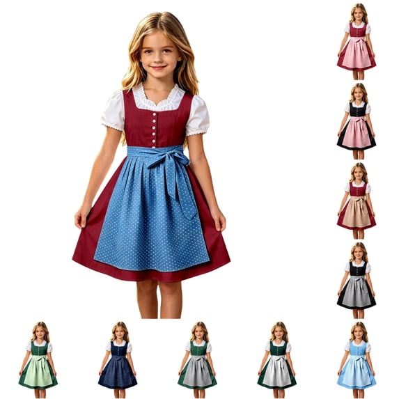 Toddler Kids Girls Oktoberfest Dresses Plaid Apron Print Short Sleeve ...