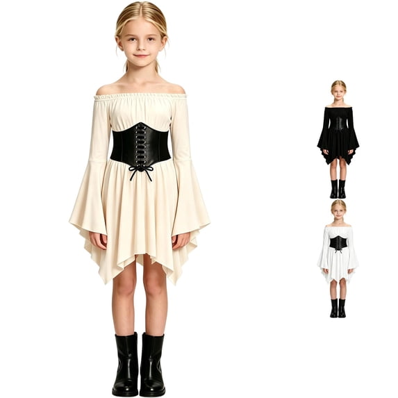 Toddler Kids Girls Outfits Deluxe Pirate High Low Dress with Headband Halloween Party Clothes Set Dress 5-6 Years
