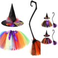 thumbnail image 1 of Toddler Kids Girls Outfits Rainbow Witch Tutu Skirt with Hat Broom Halloween Dress Up Clothes Set 2-4 Years, 1 of 5