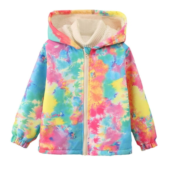 Toddler Kids Girls Puffer Coats Long Sleeve Fleece Gradient Print Zip Up Padded Jackets with Hooded Warm Casual Cute Winter Outerwear for Kid