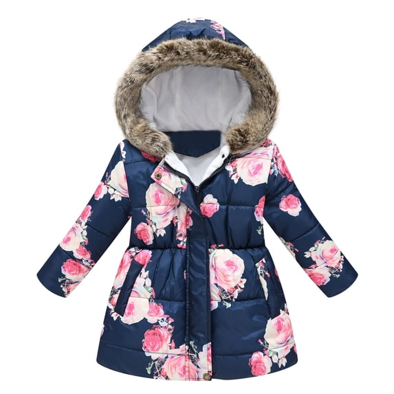 Toddler Kids Girls Puffer Jacket Thick Warm Hooded Windproof Coat Clothes Outerwear Winter Coats