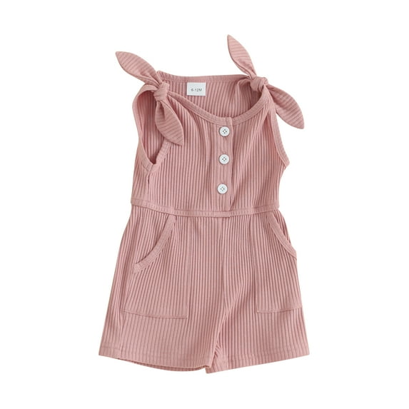 Toddler Kids Girls Rompers 6 12 18 24 Months 2T 3T 4T Solid Color Sleeveless Ribbed Knitted Jumpsuit Shorts Overalls Baby Bodysuits Summer Clothing
