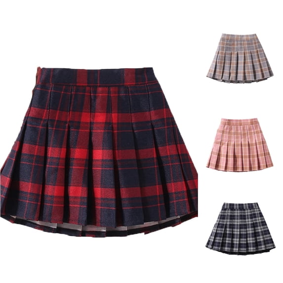 Toddler Kids Girls School Pleated Skirts Plaid Print A-Line Mini Skirt for Uniform 6-7 Years