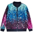 thumbnail image 1 of Toddler Kids Girls Sequin Jacket Long Sleeve Zip Up Sparkly Bomber Jacket Trendy Shiny Sparkle Birthday Christmas Clothes for 3-10 Years, 1 of 3