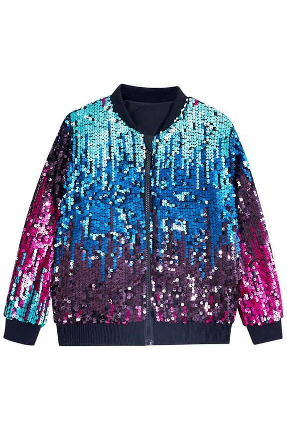 Toddler Kids Girls Sequin Jacket Long Sleeve Zip Up Sparkly Bomber Jacket Trendy Shiny Sparkle Birthday Christmas Clothes for 3-10 Years
