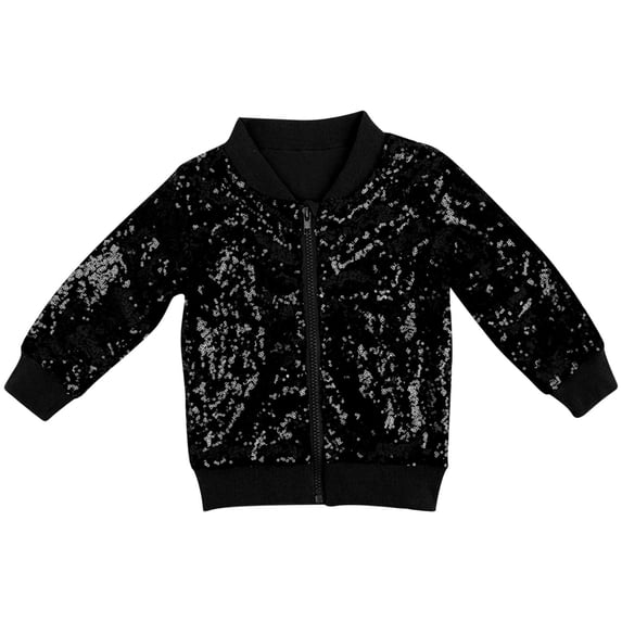 Toddler Kids Girls Sequin Jacket Long Sleeve Zip Up Sparkly Bomber Jacket with Pockets Trendy Shiny Sparkle Birthday Outwear Clothes