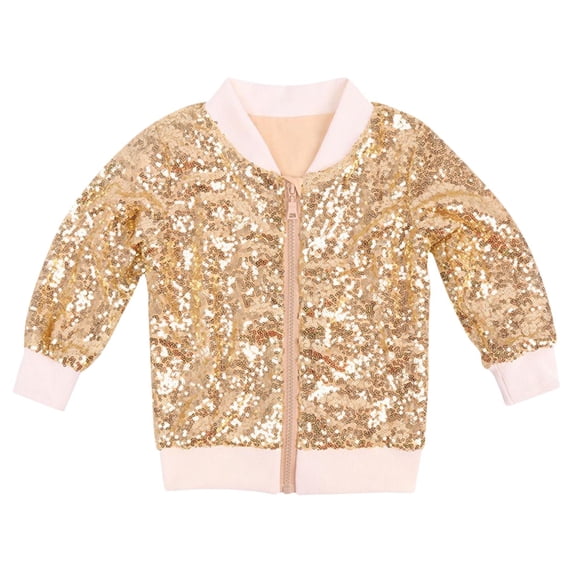 Toddler Kids Girls Sequin Jacket Long Sleeve Zip Up Sparkly Bomber Jacket with Pockets Trendy Shiny Sparkle Birthday Outwear Clothes