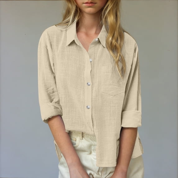 Toddler Kids Girls Shirt Tops Long Sleeve Linen Shirt Pleated Button Down Blouse Spring Summer Casual Loose Fit Lightweight Tops Casual Loose Tops 5-6 Years