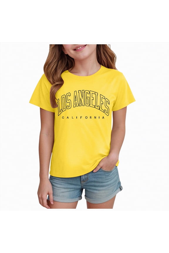 Toddler Kids Girls Short Sleeve Crew Neck T Shirts Summer 24 Months 2t 3t 4t 5t 6t 7t Basic Graphic Print Casual Trendy Tee Tops Gibobby,5-6 Years,Yellow