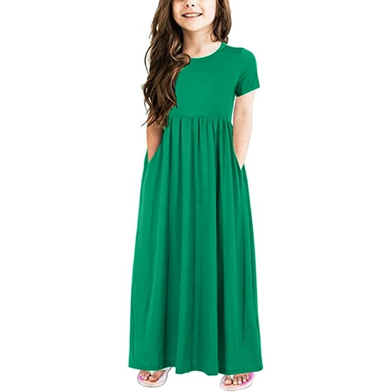 Toddler Kids Girls Short Sleeve Stripe Dress Summer Casual Loose Dresses Holiday Long Maxi Dress with Pockets