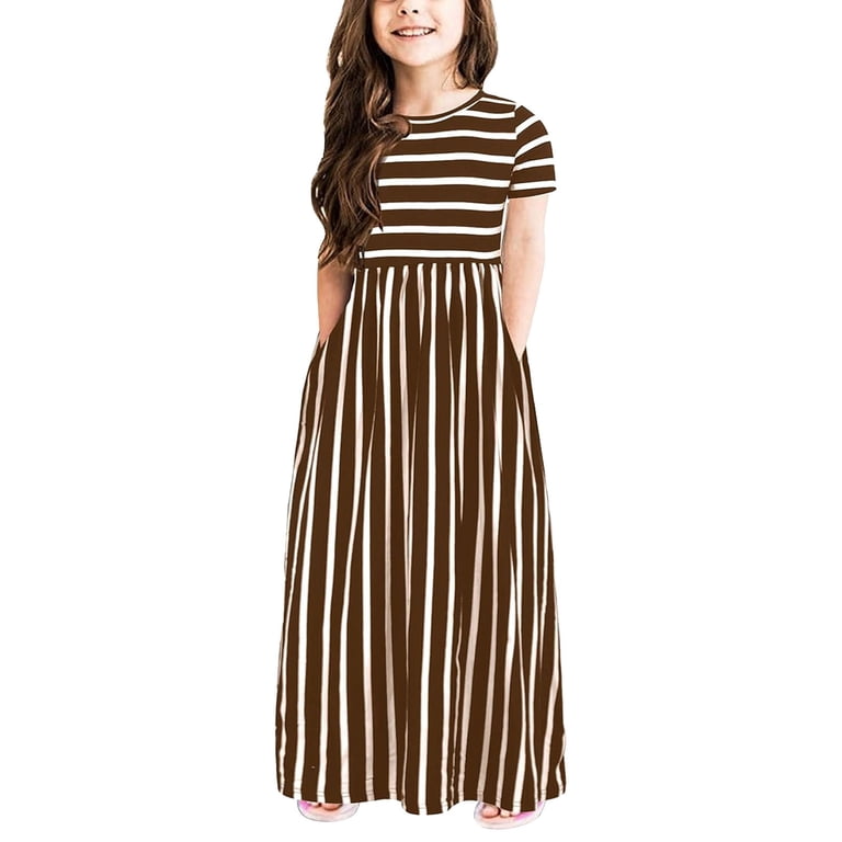 Buy GORLYA Girl's Long Sleeve Floral Print Loose Casual Holiday Long Maxi Dress With Pockets 4-12 Years, Mauve Print, 4T At
