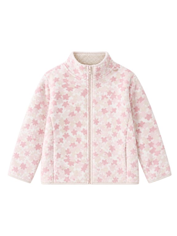 Toddler Kids Girls Star Print Fleece Jacket Long Sleeve Zip Up Warm Cozy Windproof Lightweight Outerwear 5-6 Years