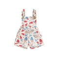 thumbnail image 1 of Toddler Kids Girls Summer Independence Day Overalls Jumpsuit 6 12 18 24 Months 2T 3T 4T 5T 6T Sleeveless Ice Cream/Firework Print Suspender Shorts, 1 of 9