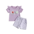 thumbnail image 1 of Toddler Kids Girls Summer Outfit 6 12 18 24 Months 2T 3T 4T Embroidery Flying Sleeve T-Shirt and Elastic Striped Shorts Set Cute 2 Piece Clothes, 1 of 9