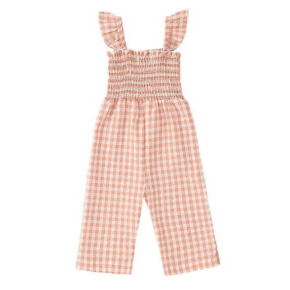 Toddler Kids Girls Summer Sleeveless Lattice Prints Tops Bottoms Jumpsuit Red 6 Months-12 Months