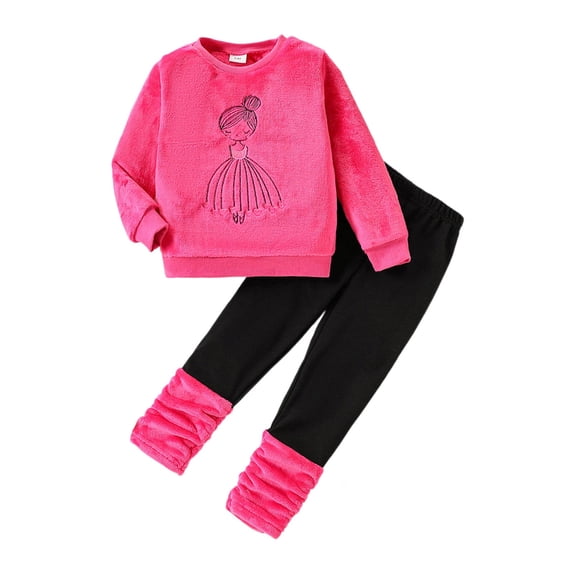 Toddler Kids Girls Sweatpants Set 2 Piece Outfits Sets Winter Cute Cartoon Fleece Hoodie And Pants Outfit And Outdoor Activities Casual Pants Set 3-4 Years