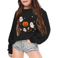 thumbnail image 1 of Toddler Kids Girls Sweatshirt Halloween Long Sleeve Cartoon Print Tops Casual Crew Neck Breathable Black Pullover Sweater,Black,11-12 Years, 1 of 3