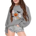 thumbnail image 1 of Toddler Kids Girls Sweatshirt Halloween Long Sleeve Cartoon Print Tops Casual Crew Neck Breathable Black Pullover Sweater,Grey,5-6 Years, 1 of 3