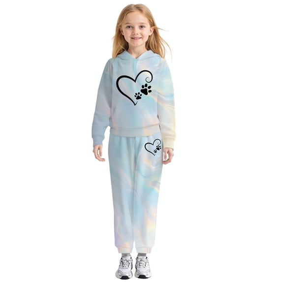 Toddler Kids Girls Sweatsuit Set Cute Hooded Outfits Sets Casual Hooded Sweatshirt With Heart Print Top And Pants Comfy Playwear Fall Tracksuit 3-4 Years