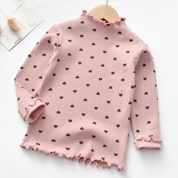 Toddler Kids Girls T Shirts Long Sleeve Soft Thermal Top Heart Print For Winter Warmth Layering Casual Loose Tops 18-24 Months