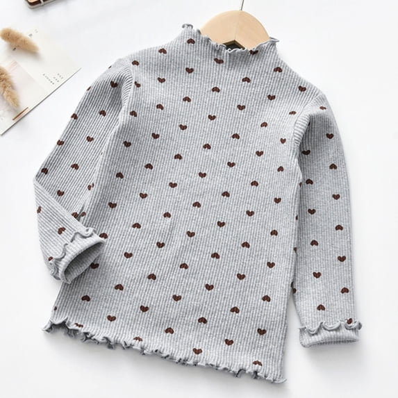 Toddler Kids Girls T Shirts Long Sleeve Soft Thermal Top Heart Print For Winter Warmth Layering Casual Loose Tops 18-24 Months