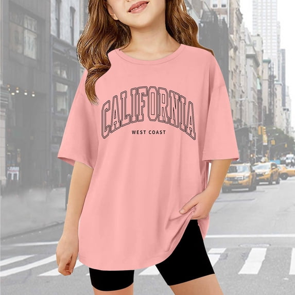 Toddler Kids Girls T Shirts Short Sleeve Blouses Summer Oversized Tops Casual Crewneck Basic Tees Casual Loose Tops 3-4 Years